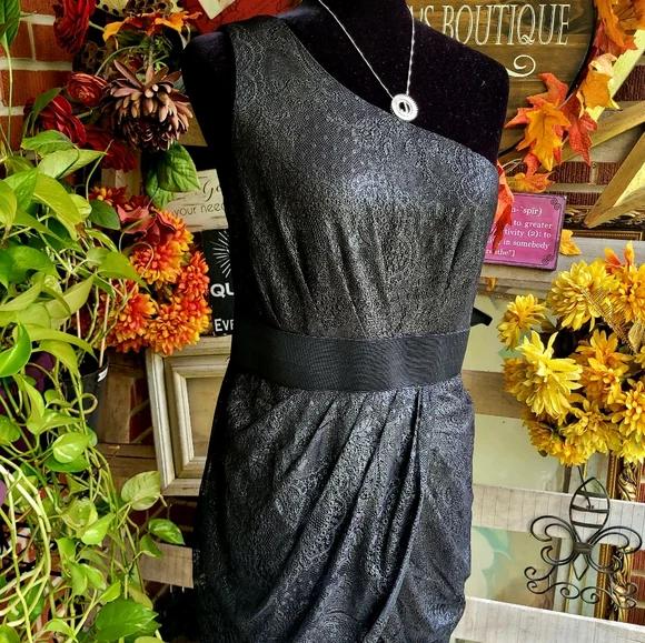 aqua by aqua one shoulder dress Ava Presley 38841 Aqua One Shoulder Feather Bodice Dress